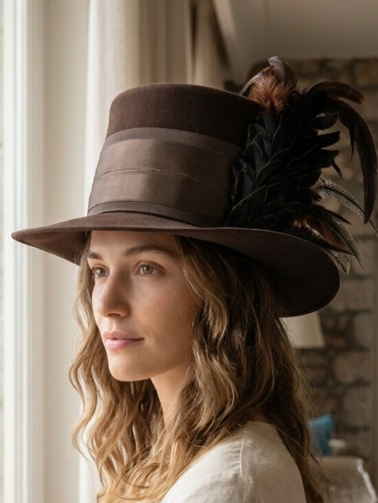 Maison Michel Paris Brown Felt Feathered Women\'s Hat main image 10